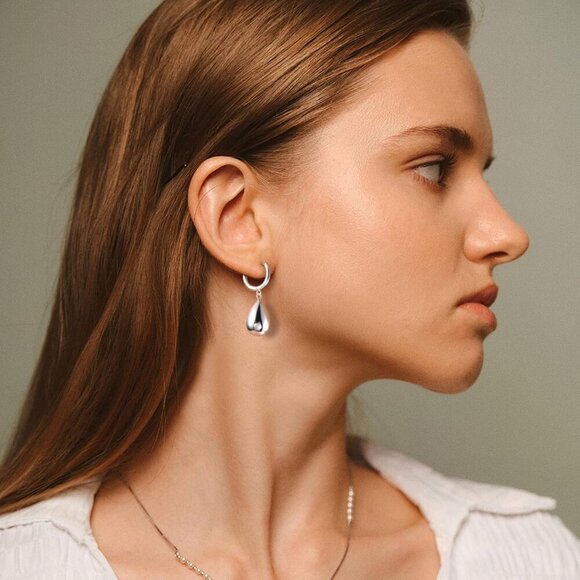 925 Sterling Silver  Dainty Teardrop Dangle Leverback Trendy Earrings for Women - Picture 6 of 7